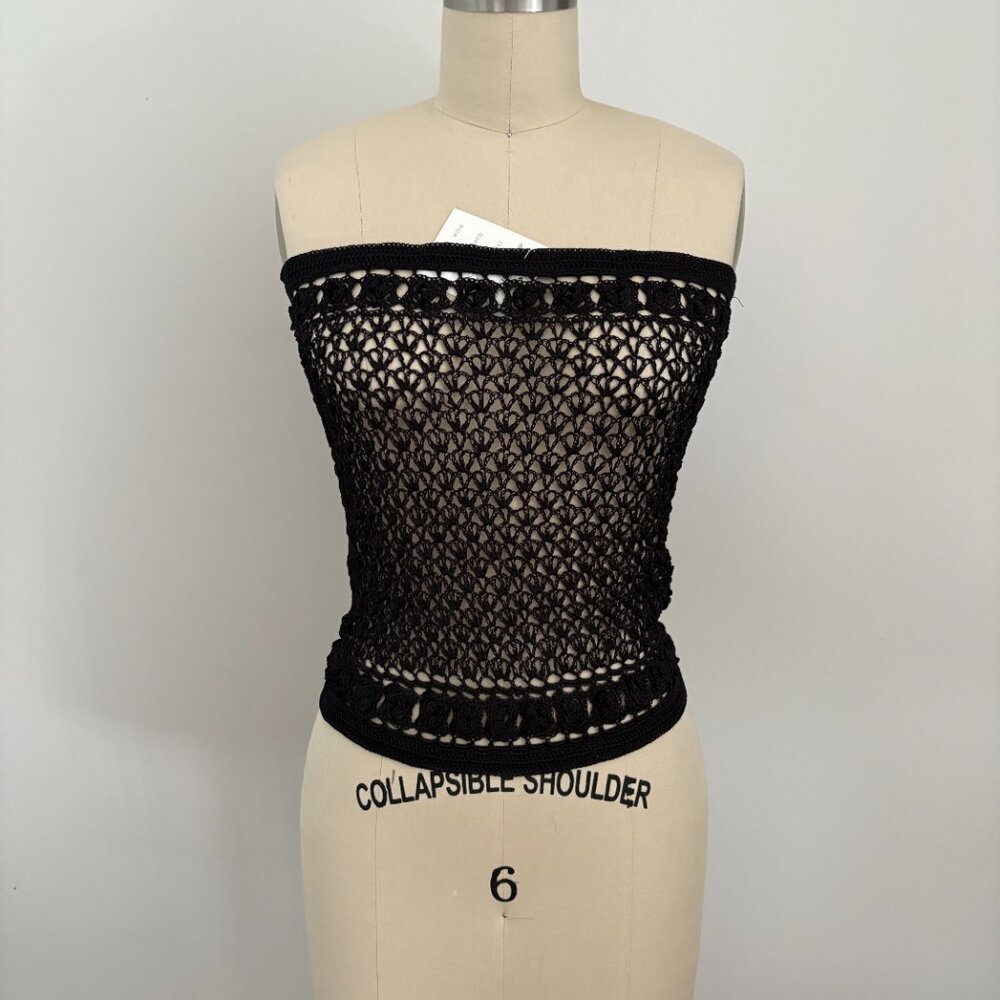 Dicrochet Women's Black Crochet Knit Tube Top Cottage Core Festival Chic OS